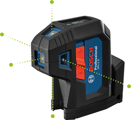 Bosch GPL 5 G Professional 5-Point Laser Measure, Green Laser, 30 m, IP 65,  Two Position Switch, Integrated Rotation Mount, 0.35 kg