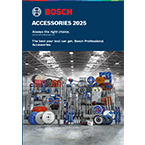 Bosch Professional accessories displayed on shelves in a well-lit warehouse.