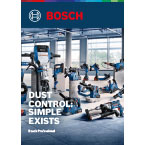 A display of various Bosch power tools in a well-lit workshop, emphasizing dust control features.