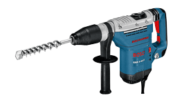 A blue Bosch Professional hammer drill with a spiral bit on a white background.