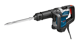 A Bosch Professional rotary hammer in blue and black with a drill bit attached.