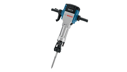 A Bosch Professional demolition hammer with a blue and silver design, angled on a white background.