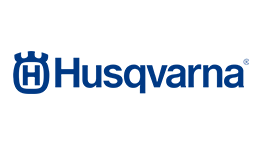 Husqvarna logo in blue with a stylized letter 'H' and crown design above it.