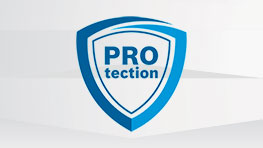 A blue shield logo with the word 'PROtection' in the center on a light background.